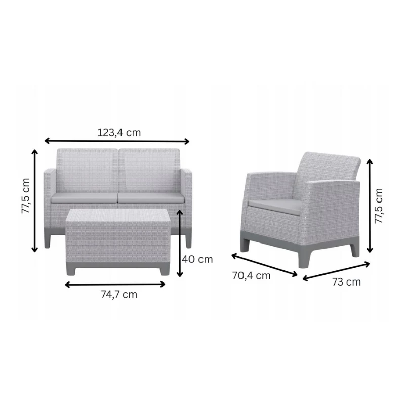 Conjunto de mobiliário de jardim KETER Scandi Forma conjunto de 2 lugares cinzento-claro/cinzento-aço-escuro