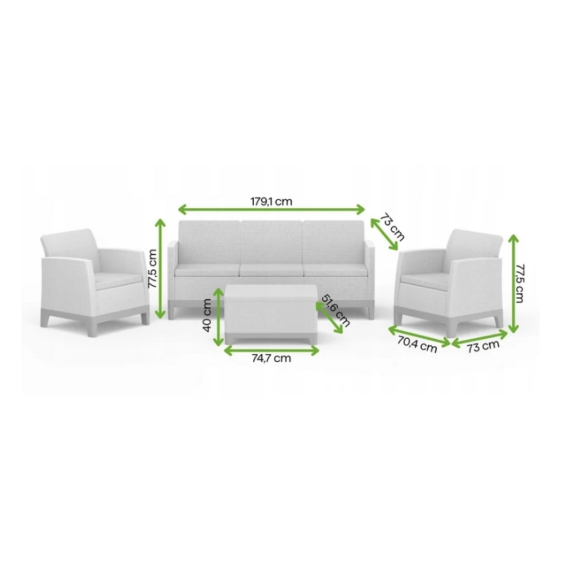 Conjunto de mobiliário de jardim KETER Scandi Forma conjunto de 3 lugares cinzento-claro/cinzento-aço-escuro