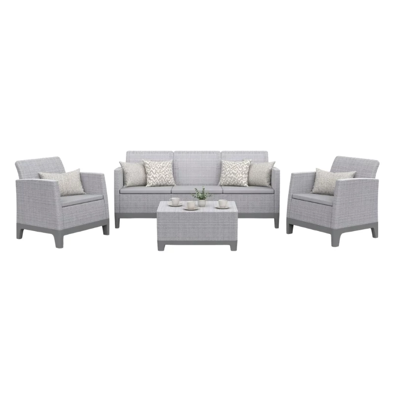 Conjunto de mobiliário de jardim KETER Scandi Forma conjunto de 3 lugares cinzento-claro/cinzento-aço-escuro