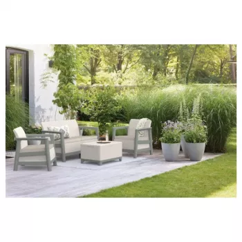 Conjunto de mobiliário de jardim KETER Scandi Linea conjunto de 2 lugares cinzento-cascalho/verde-sálvia Stone