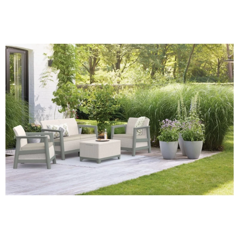 Conjunto de mobiliário de jardim KETER Scandi Linea conjunto de 2 lugares cinzento-cascalho/verde-sálvia Stone