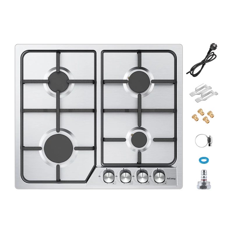Fogão a gás independente ISEASY MGBG-604C com forno de 65L e grelhador, aço inoxidável
