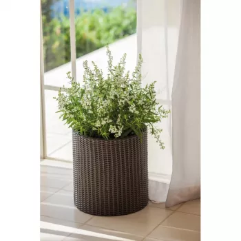 Vaso de flores KETER pequeno cilíndrico castanho