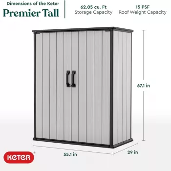 Casa de jardim Keter Premier Tall 29209552 – bege/castanho resina, 1700L, parede dupla, com fechadura