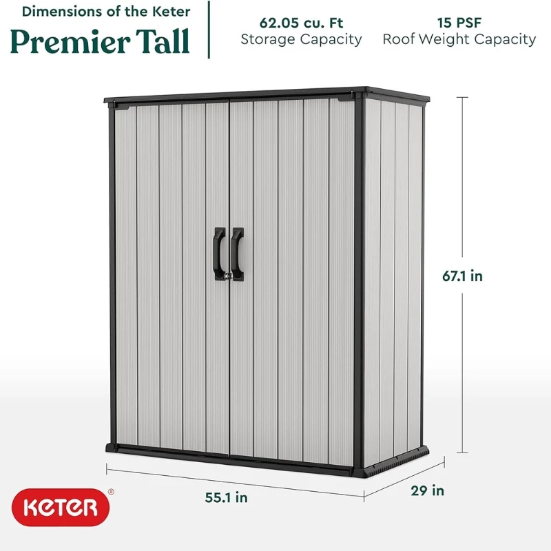 Casa de jardim Keter Premier Tall 29209552 – bege/castanho resina, 1700L, parede dupla, com fechadura