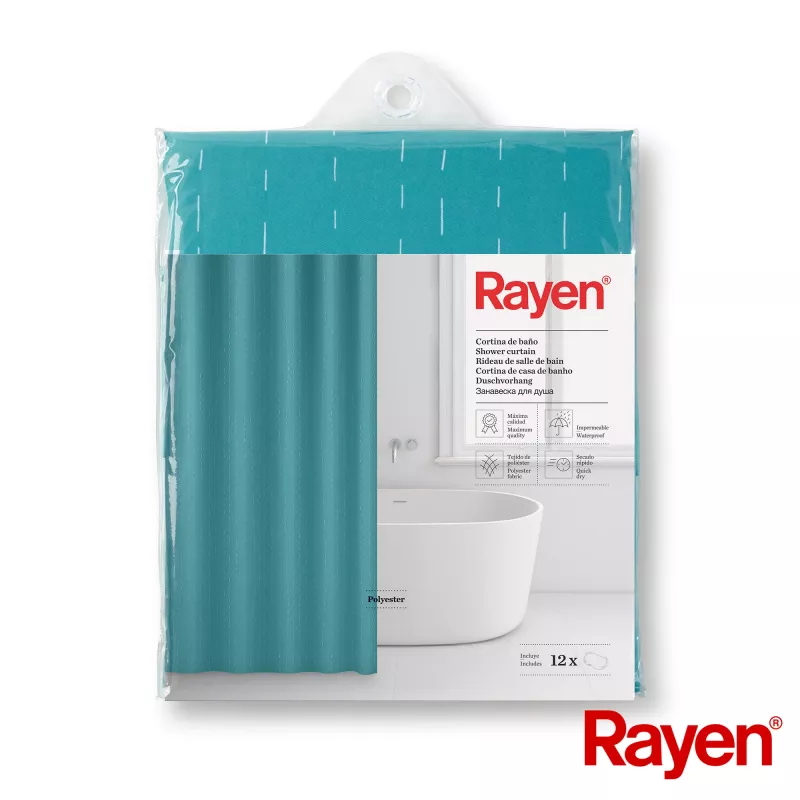 Cortinado de duche RAYEN 180x200cm azul-claro, poliéster