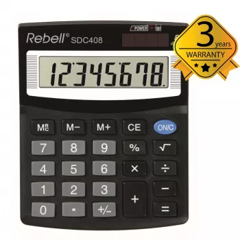 Rebell SDC408 calculadora de secretária compacta, 8 dígitos, preto
