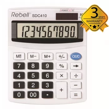 REBELL RE-SDC410 BX calculadora de secretária compacta, LCD de 10 dígitos, alimentação dupla (solar e pilha), preto