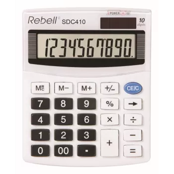 REBELL RE-SDC410 BX calculadora de secretária compacta, LCD de 10 dígitos, alimentação dupla (solar e pilha), preto