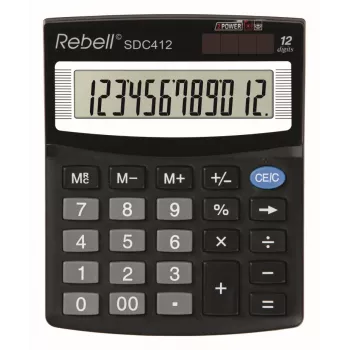 REBELL RE-SDC412 BX calculadora de secretária compacta, LCD de 12 dígitos, alimentação dupla, preto