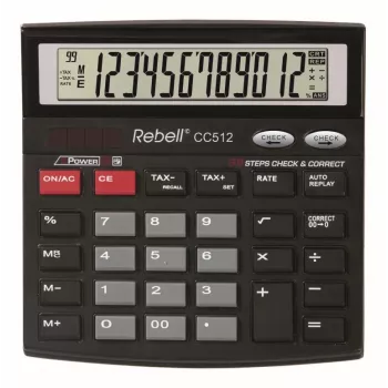 REBELL RE-CC512 BX calculadora de secretária 12 dígitos alimentação dupla preto/prateado
