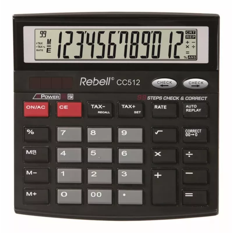 REBELL RE-CC512 BX calculadora de secretária 12 dígitos alimentação dupla preto/prateado