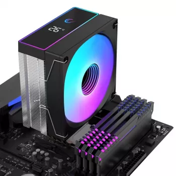 Rampage Octagon B70 dissipador de CPU por ar, 120 mm ARGB, indicador de temperatura, preto