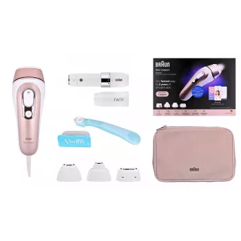 Braun PL7432 IPL Silk·expert Pro 5 aparelho de depilação com SensoAdapt™, 400.000 flashes, 10 níveis de intensidade, cabeça de precisão, máquina de barbear Venus Swirl, branco