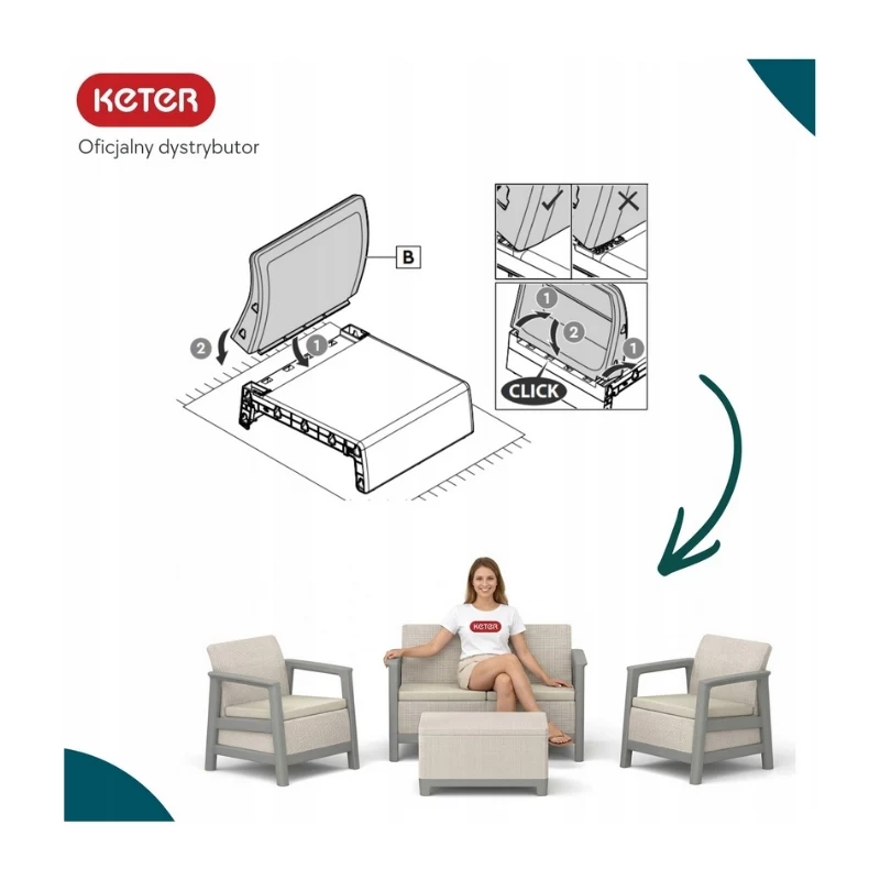 Conjunto de mobiliário de jardim KETER Scandi Linea conjunto de 2 lugares cinzento-seixo/bege-claro