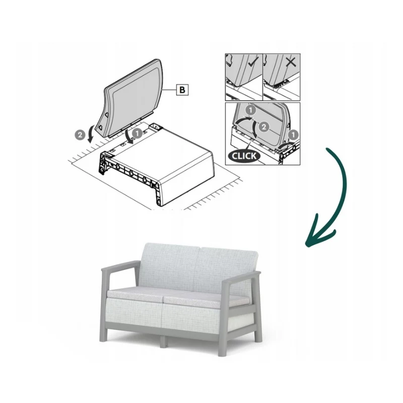 Sofá de jardim de dois lugares KETER Scandi Linea sofá de 2 lugares cinzento-claro/cinzento-aço-escuro