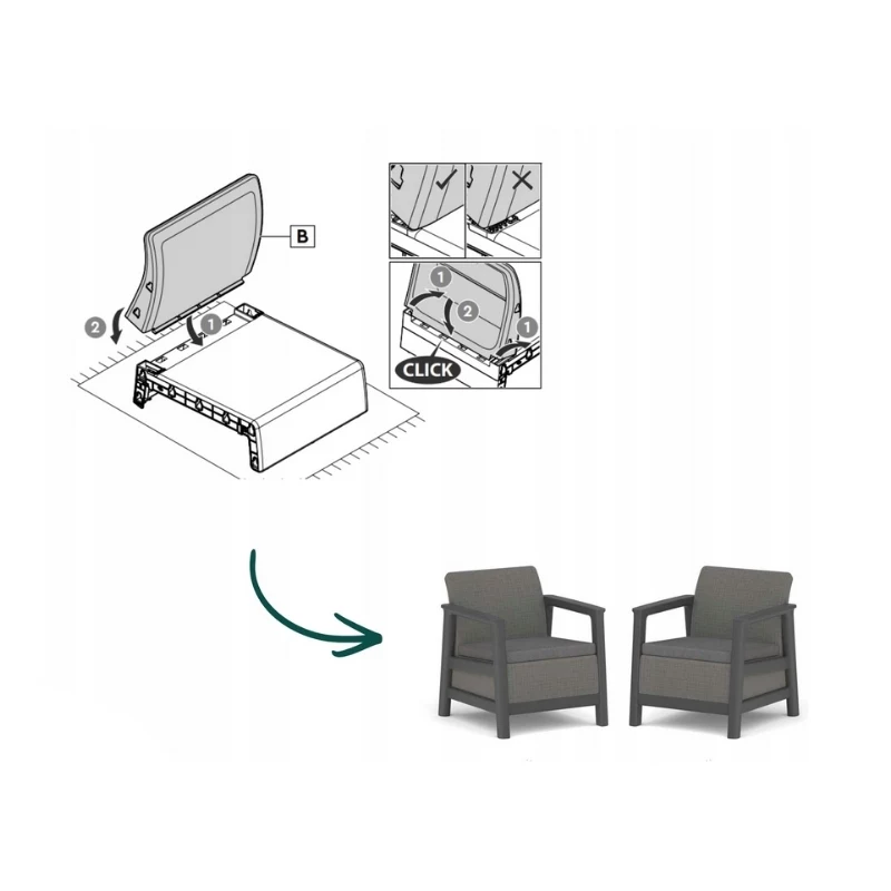 Cadeiras de jardim KETER 2 unid. Scandi Linea cinzento