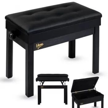 Banco de piano V-TONE PB2 BK para teclado, preto, pele sintética