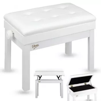 Banco de piano V-TONE PB2 WH para teclado, branco, pele sintética