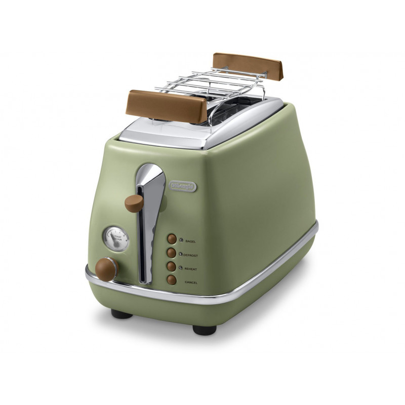 Torradeira DELONGHI Icona Vintage CTOV 2103.GR 900W, aço inoxidável, gaveta de migalhas, função de descongelação, verde/embalagem danificada