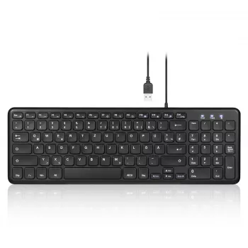 Teclado USB com fios Perixx PERIBOARD-213 DE B, layout alemão (QWERTZ), interruptores de tesoura, Preto