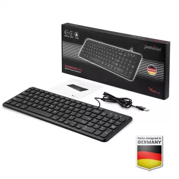 Teclado USB com fios Perixx PERIBOARD-213 DE B, layout alemão (QWERTZ), interruptores de tesoura, Preto