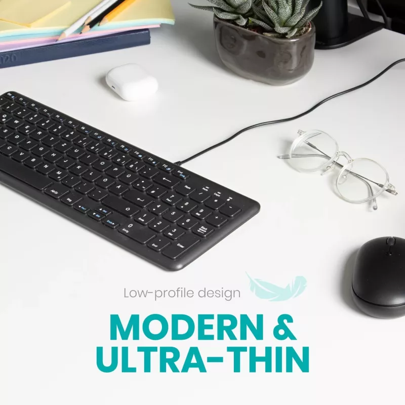 Teclado USB com fios Perixx PERIBOARD-213 DE B, layout alemão (QWERTZ), interruptores de tesoura, Preto