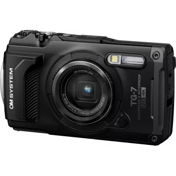 OM System Tough TG-7 preto câmara compacta robusta, 12 MP, vídeo 4K, à prova de água 15m