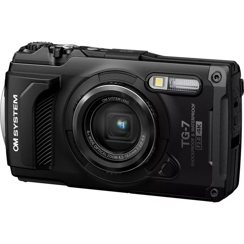 OM System Tough TG-7 preto câmara compacta robusta, 12 MP, vídeo 4K, à prova de água 15m
