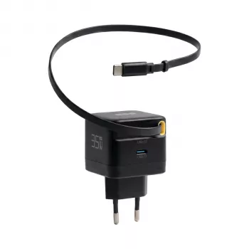 Carregador de parede EFB Elektronik G352CE 35W GaN USB-C com cabo retrátil de 0,7m, PD3.0 e QC3.0, preto