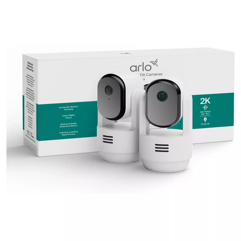 Câmara de vigilância interior Arlo Essential 3 2K Pan-Tilt-Zoom (pack de 2, branca)