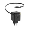 Carregador de parede EFB Elektronik G652CE 65W GaN USB-C PD 3.0 com cabo retrátil, preto