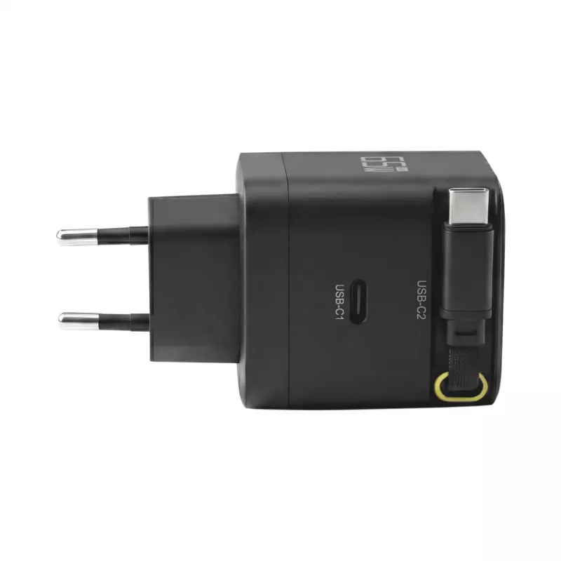 Carregador de parede EFB Elektronik G652CE 65W GaN USB-C PD 3.0 com cabo retrátil, preto