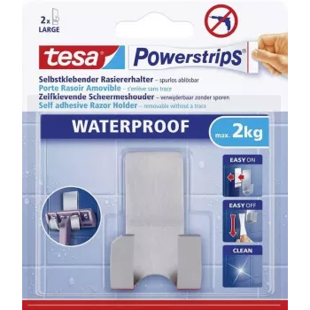 Suporte de máquina de barbear tesa Powerstrips WAVE À PROVA DE ÁGUA, aço inoxidável, para zonas húmidas (duche/casa de banho), 1 unid.