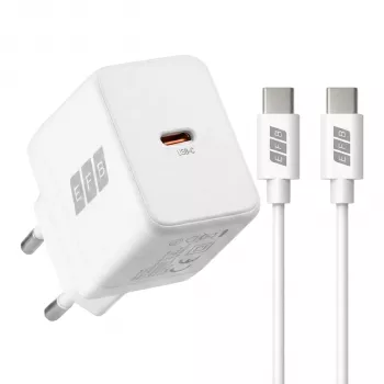 Conjunto de carregador USB-C GaN 30W EFB Elektronik G301CE com cabo USB-C de 2m, branco