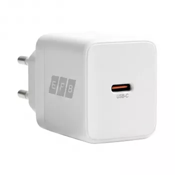 Conjunto de carregador USB-C GaN 30W EFB Elektronik G301CE com cabo USB-C de 2m, branco