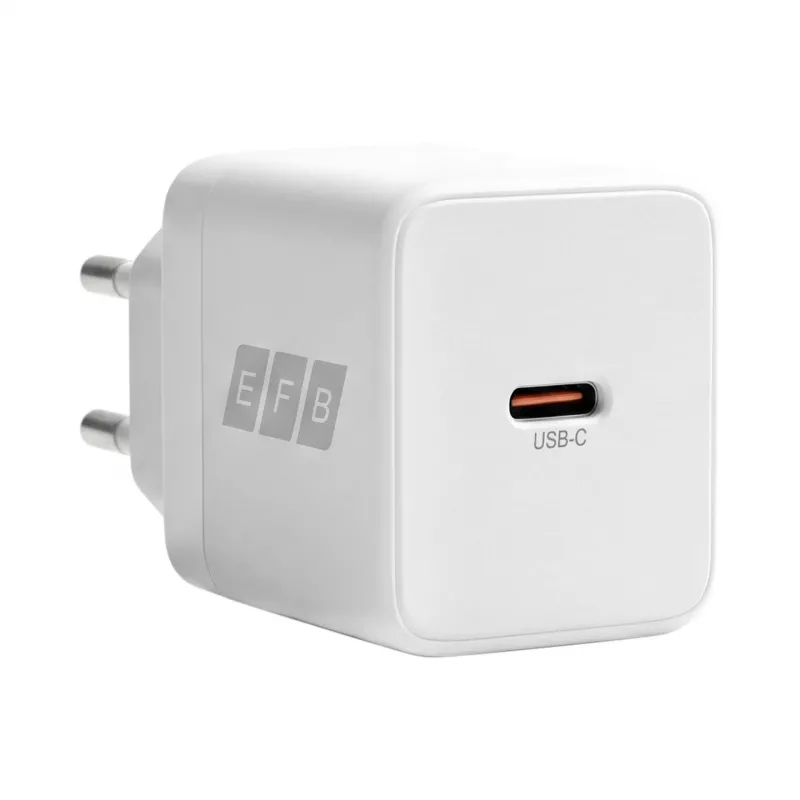 Conjunto de carregador USB-C GaN 30W EFB Elektronik G301CE com cabo USB-C de 2m, branco