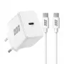 Conjunto de carregador de parede USB-C GaN 20W EFB Elektronik G201CE com cabo USB-C de 2m, PD3.0 e QC3.0, branco