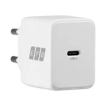 Conjunto de carregador de parede USB-C GaN 20W EFB Elektronik G201CE com cabo USB-C de 2m, PD3.0 e QC3.0, branco