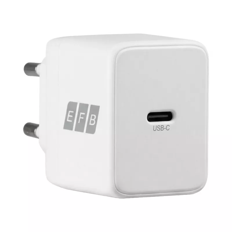Conjunto de carregador de parede USB-C GaN 20W EFB Elektronik G201CE com cabo USB-C de 2m, PD3.0 e QC3.0, branco