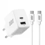 Conjunto de carregador de parede GaN 20W EFB Elektronik G201A1CE USB-C PD3.0 + USB-A QC3.0 com cabo USB-C de 2m, branco