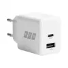 Conjunto de carregador de parede GaN 20W EFB Elektronik G201A1CE USB-C PD3.0 + USB-A QC3.0 com cabo USB-C de 2m, branco