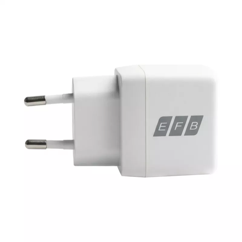 Conjunto de carregador de parede GaN 20W EFB Elektronik G201A1CE USB-C PD3.0 + USB-A QC3.0 com cabo USB-C de 2m, branco