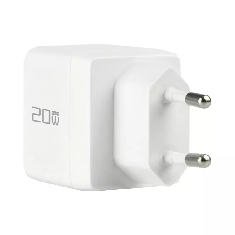 Conjunto de carregador de parede GaN 20W EFB Elektronik G201A1CE USB-C PD3.0 + USB-A QC3.0 com cabo USB-C de 2m, branco