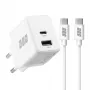 Conjunto de carregador de parede GaN 30W EFB Elektronik G301A1CE USB-C PD3.0 + USB-A QC3.0 com cabo USB-C de 2m, branco