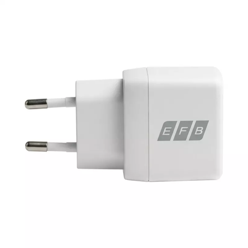 Conjunto de carregador de parede GaN 30W EFB Elektronik G301A1CE USB-C PD3.0 + USB-A QC3.0 com cabo USB-C de 2m, branco