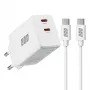 Conjunto de carregador de parede GaN 45W Dual USB-C EFB Elektronik G452CE com cabo USB-C de 2m, branco