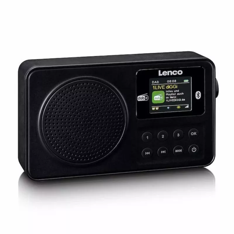 Rádio portátil DAB+/FM Lenco PDR-033BK com Bluetooth e bateria recarregável - preto