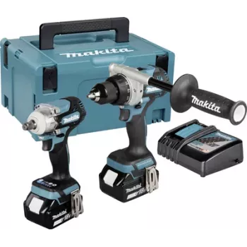 Kit combinado sem escovas Makita DLX2588GJ 18V LXT de 2 peças com aparafusadora DDF485, chave de impacto DTD153, 2x baterias 5,0Ah, carregador rápido e mala MAKPAC