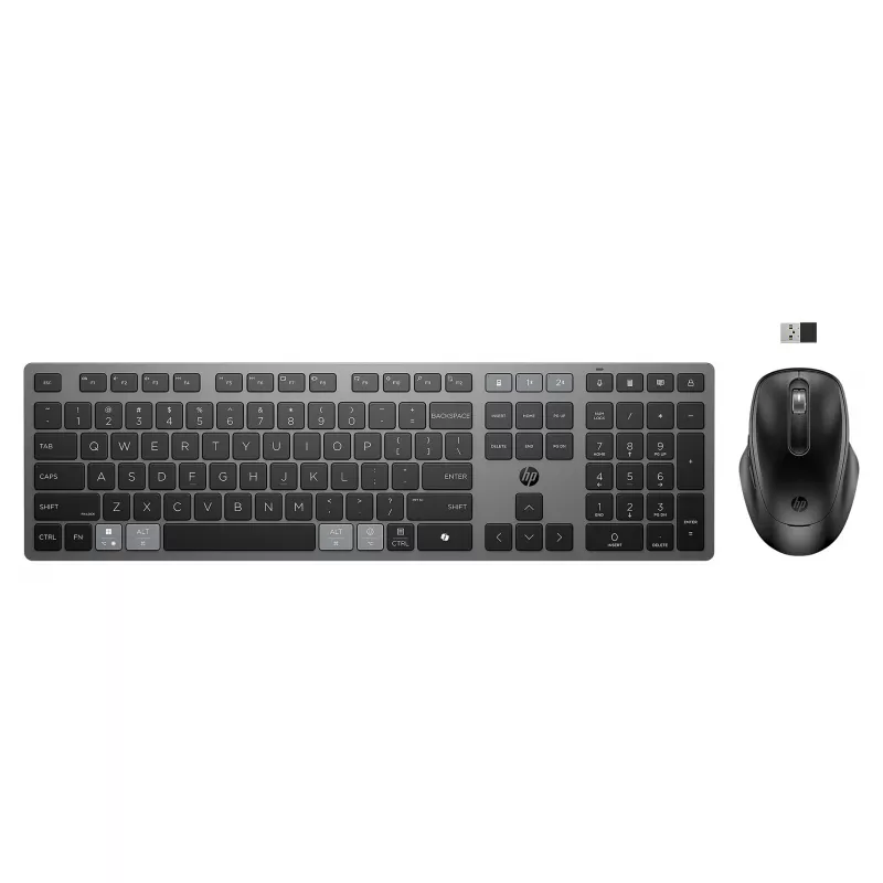 HPINC HP 725 - conjunto de teclado e rato - multifuncional, recarregável, alimentado por supercondensador - tamanho completo - sem fios - Nachtfall Schwarz -
